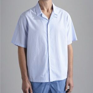 Paul & Shark riviera blue and white striped seersucker button down shirt